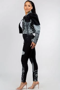 Love Moda BOTTOMS Bandana Patchwork Black Denim Set