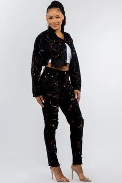 LOVE MODA NEW ARRIVALS Paint Splashed Jean & Jacket Denim Set 16 LOVE MODA NEW ARRIVALS Paint Splashed Jean & Jacket Denim Set