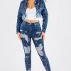 LOVE MODA NEW ARRIVALS Paint Splashed Jean & Jacket Denim Set 2 LOVE MODA NEW ARRIVALS Paint Splashed Jean & Jacket Denim Set