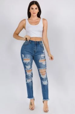 LOVE MODA High Rise Destroyed Straight Jeans