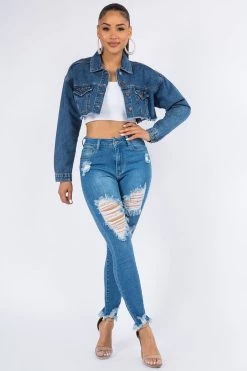 LOVE MODA High Rise Distressed Denim Skinny Jeans
