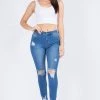 LOVE MODA Premium Modal Fabric High Rise Distressed Skinny Jeans