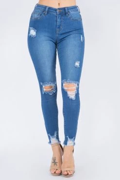 LOVE MODA Premium Modal Fabric High Rise Distressed Skinny Jeans