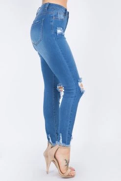 LOVE MODA Premium Modal Fabric High Rise Distressed Skinny Jeans