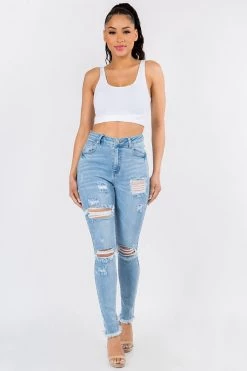 LOVE MODA NEW ARRIVALS High Rise Distressed Denim Skinny Jeans