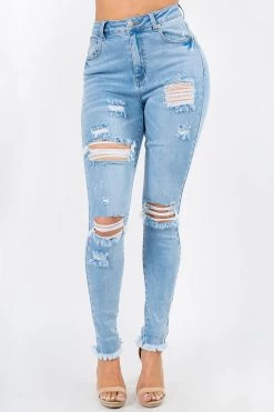 LOVE MODA NEW ARRIVALS High Rise Distressed Denim Skinny Jeans