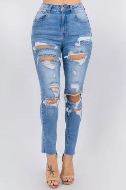 LOVE MODA Distressed Denim Skinny Jeans