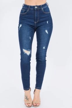 LOVE MODA High Rise Distressed Denim Skinny Jeans