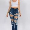 LOVE MODA High Rise Destroyed Straight Jeans