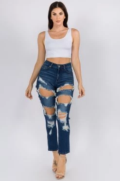 LOVE MODA High Rise Destroyed Straight Jeans