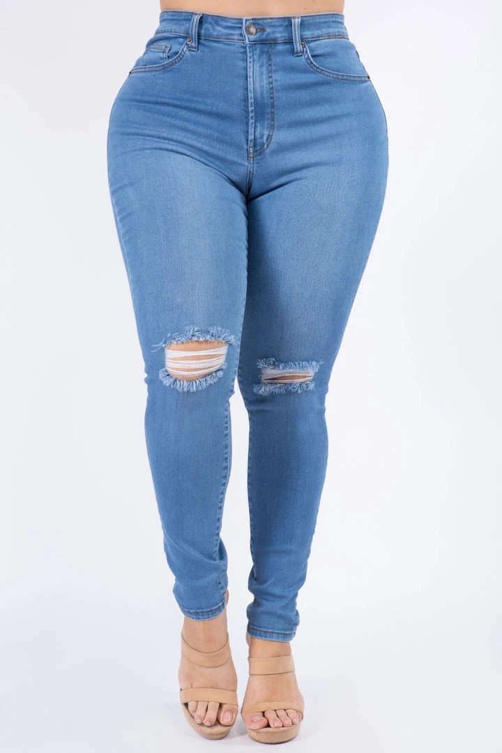 Love Moda Premium Modal Fabric High Rise Distressed Skinny Jeans - Plus Size 4 Love Moda Premium Modal Fabric High Rise Distressed Skinny Jeans - Plus Size