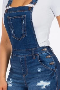 LOVE MODA NEW ARRIVALS Distressed Rolled Cuff Overall Shorts