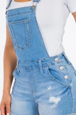 LOVE MODA NEW ARRIVALS Distressed Rolled Cuff Overall Shorts