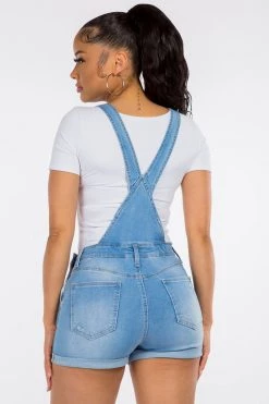 LOVE MODA NEW ARRIVALS Distressed Rolled Cuff Overall Shorts