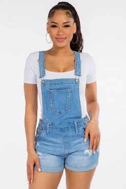 LOVE MODA NEW ARRIVALS Distressed Rolled Cuff Overall Shorts