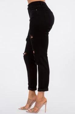 LOVE MODA NEW ARRIVALS High Rise Distressed Rolled Boyfriend Jeans