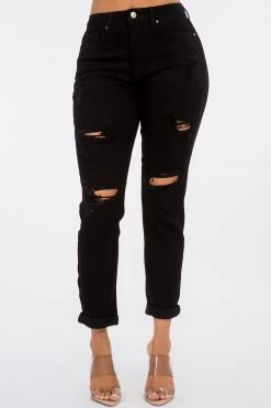 LOVE MODA NEW ARRIVALS High Rise Distressed Rolled Boyfriend Jeans