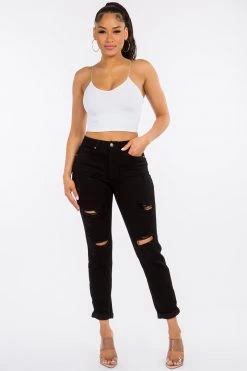 LOVE MODA NEW ARRIVALS High Rise Distressed Rolled Boyfriend Jeans