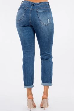 LOVE MODA NEW ARRIVALS High Rise Distressed Rolled Boyfriend Jeans