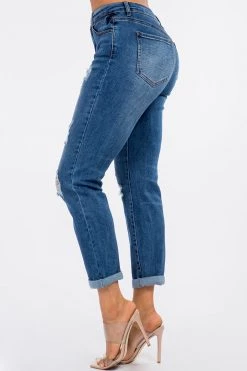 LOVE MODA NEW ARRIVALS High Rise Distressed Rolled Boyfriend Jeans