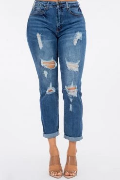 LOVE MODA NEW ARRIVALS High Rise Distressed Rolled Boyfriend Jeans