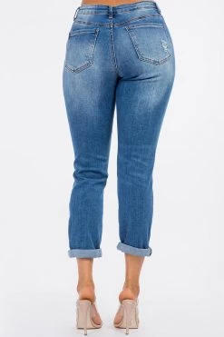 LOVE MODA NEW ARRIVALS High Rise Distressed Rolled Boyfriend Jeans
