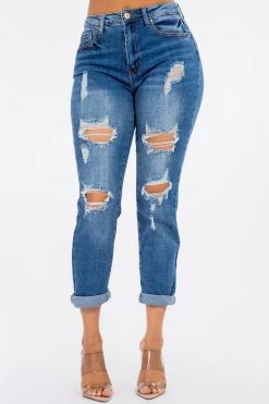 LOVE MODA NEW ARRIVALS High Rise Distressed Rolled Boyfriend Jeans