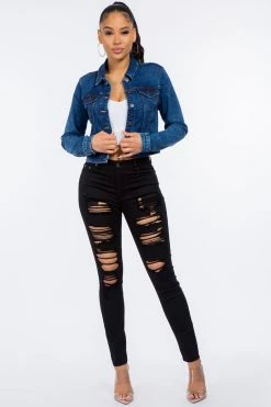 LOVE MODA BEST SELLERS Classic Slim Fit Knit Denim Jacket