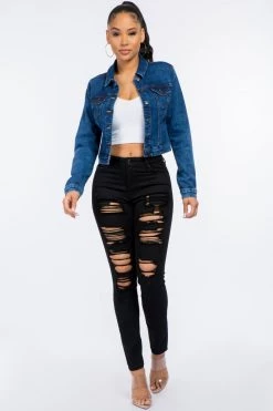 LOVE MODA BEST SELLERS Classic Slim Fit Knit Denim Jacket