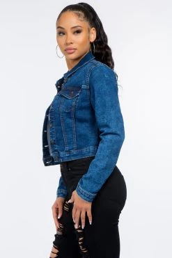 LOVE MODA BEST SELLERS Classic Slim Fit Knit Denim Jacket