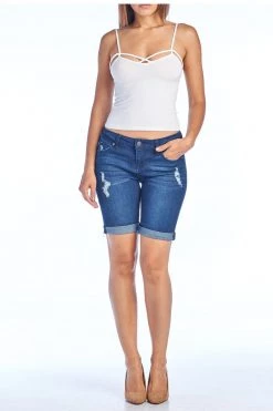 LOVE MODA Destroyed Denim Bermuda Shorts