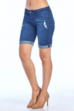 LOVE MODA Destroyed Denim Bermuda Shorts