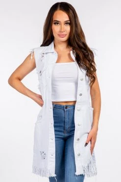 LOVE MODA JACKETS Distressed Denim Long Trucker Boyfriend Jacket