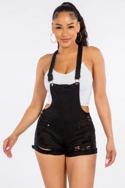 LOVE MODA OVERALLS Distressed Overall Shorts