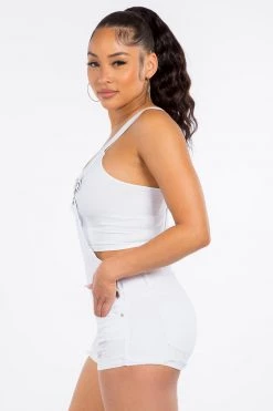 LOVE MODA OVERALLS Distressed Overall Shorts