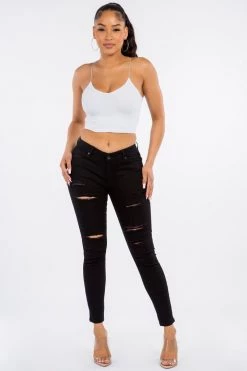 LOVE MODA Low Rise Distressed Skinny Jeans
