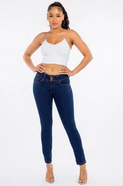 LOVE MODA Mid Rise Denim Stretch Skinny Jeans