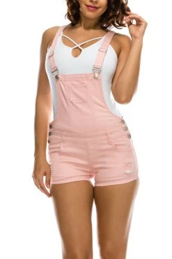 LOVE MODA BEST SELLERS Distressed Overall Short Shorts